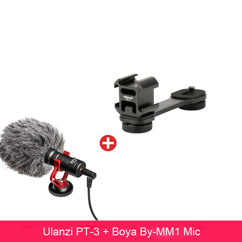 Ulanzi PT-3 Triple Heißer Schuh Mount Adapter Mikrofon Verlängerung Bar für Zhiyun Glatte 4 DJI Osmo Tasche Gimbal Zubehör: With Boya Mic