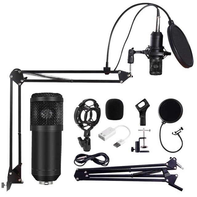BM 800 Microphone Mic Stand Studio Condenser Microphone Vocal Recording KTV Karaoke Microphone For Computer PC: black