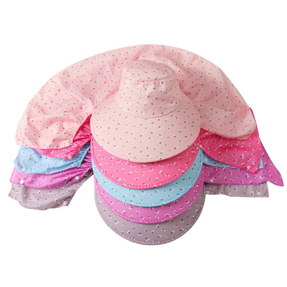 Multifunctionele dames bloemenprint anti-uv brede rand knoop gezichts- en halsbedekking outdoor fietshoed bestand tegen virussen hoed masker