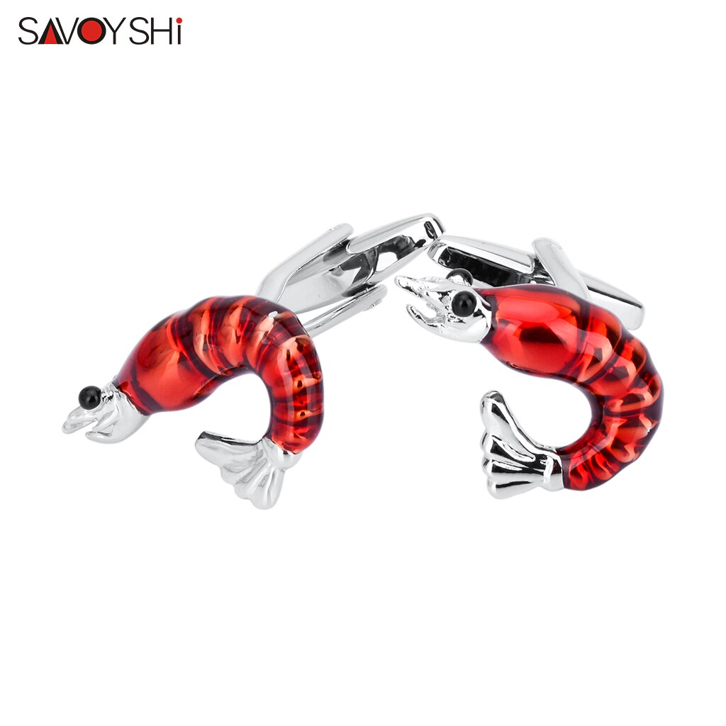 SAVOYSHI Red Enamel Shirt Cufflinks for Mens Cuff buttons Novelty Lobster Model Cuff Links Brand Jewelry