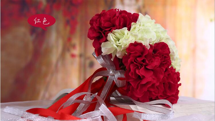 Buque De Noiva Romantic Holding Flowers Laurustinu with Ribbon Bridal Bouquet for Bridesmaids Flower Girl: Red