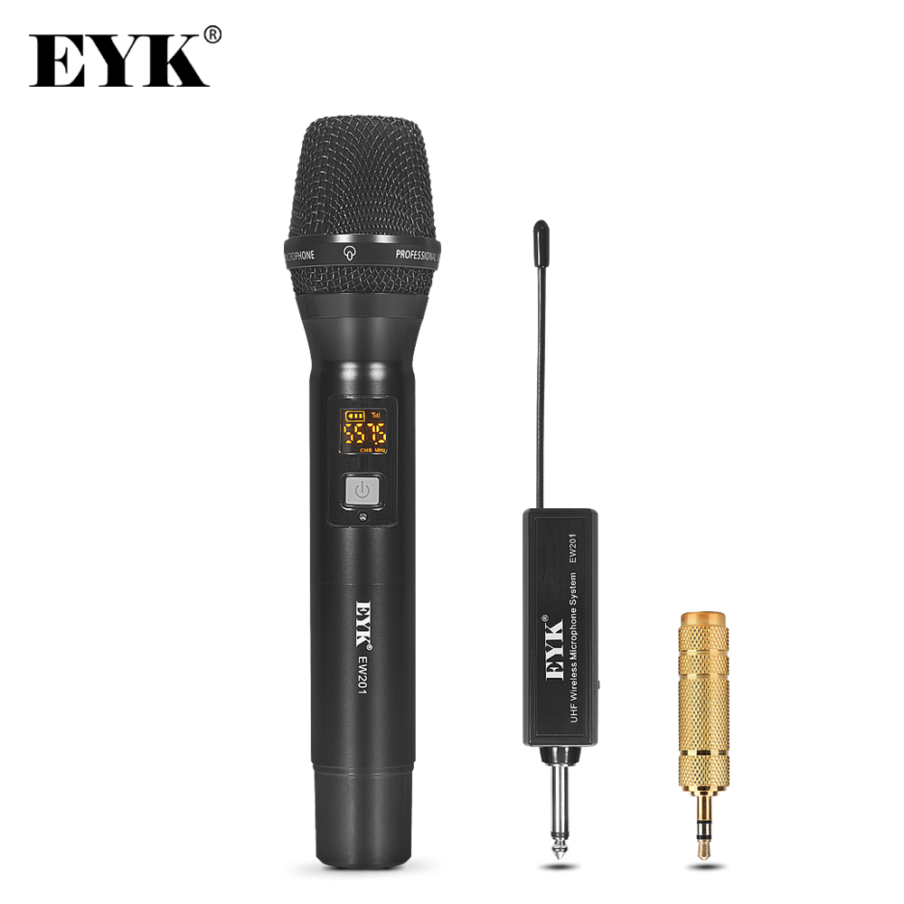 EYK EW201 UHF Wireless Microphone with Metal Karaoke Handheld Mic Rechargeable Lithium Battery Receiver for Speech Party Church