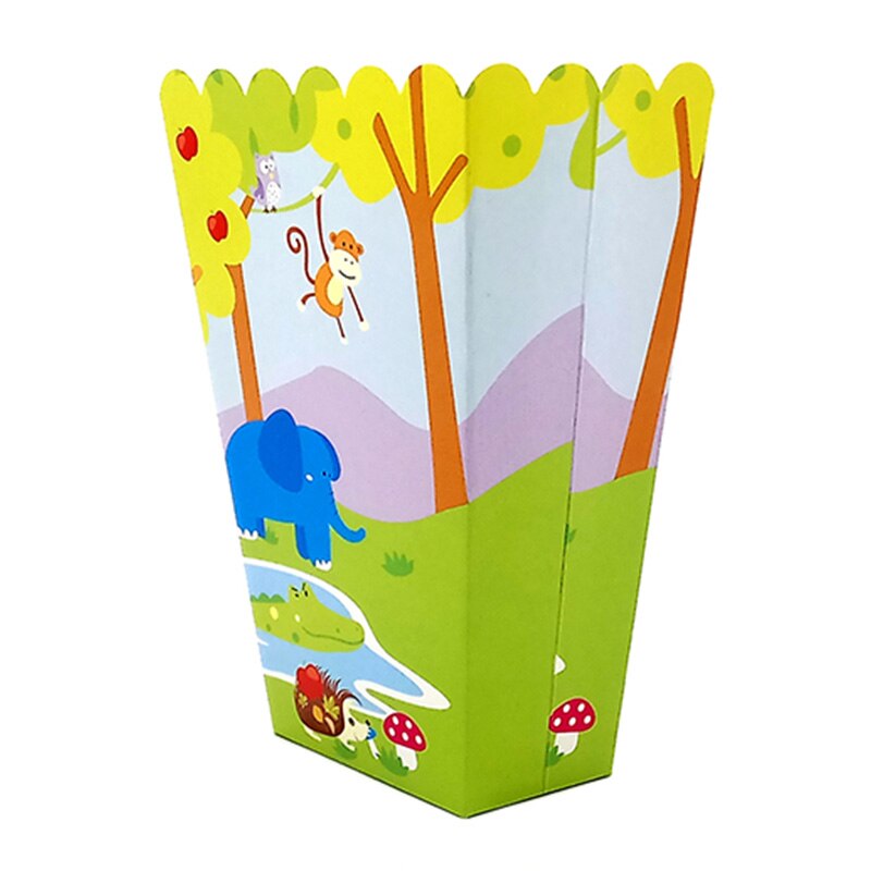 6Pcs Popcorn Box Gunst Chips Containers Voor Kids Jungle Dier Leeuw Tijger Verjaardagsfeestje Baby Shower Decoratie Benodigdheden