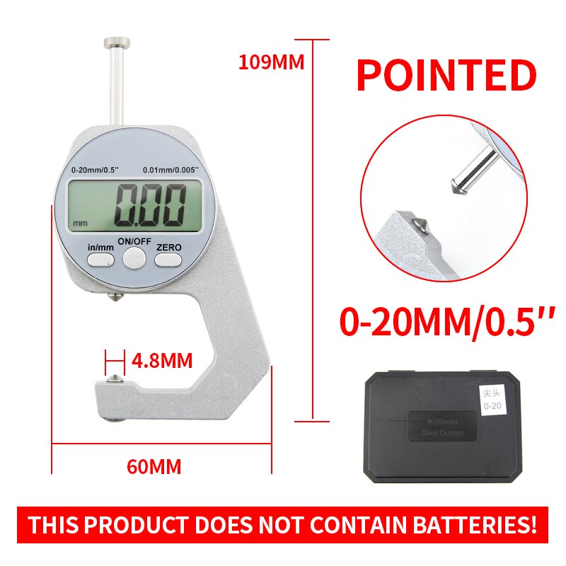 Digital Display Thickness Gauge Zinc Alloy Electronic LCD Micrometer Metric Imperial Wall Thickness Measurement Tools 0-10/20mm: 0-20mm T Thickness