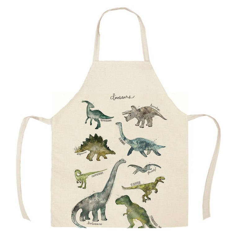 Linned dyr seris dinosaur haj kanin print køkkenforklæder unisex middag madlavning hagesmæk sjov pinafore rengøringsforklæde wqf 594