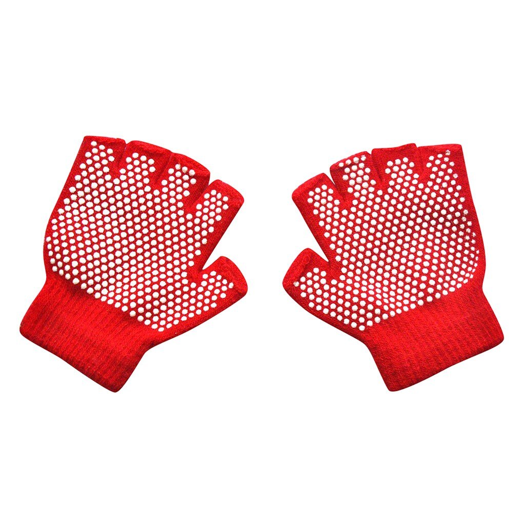 Enfants enfants hiver tricoté sans doigts anti-dérapant mitaines gants bébé fournitures: Red