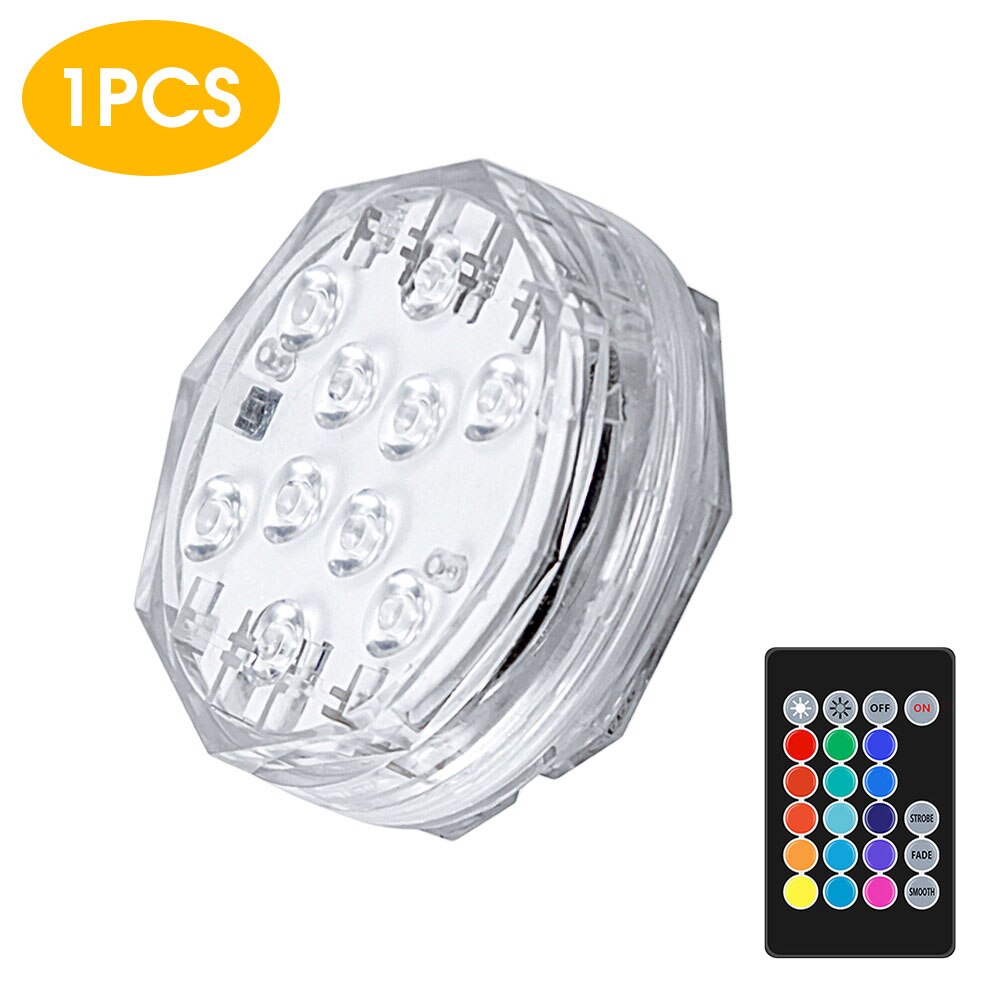 10Led RGB Remote Control Underwater Lights Waterproof Swim Pool Light Submersible Light Decorative Night Lamp Pool Equipment: 1Pcs