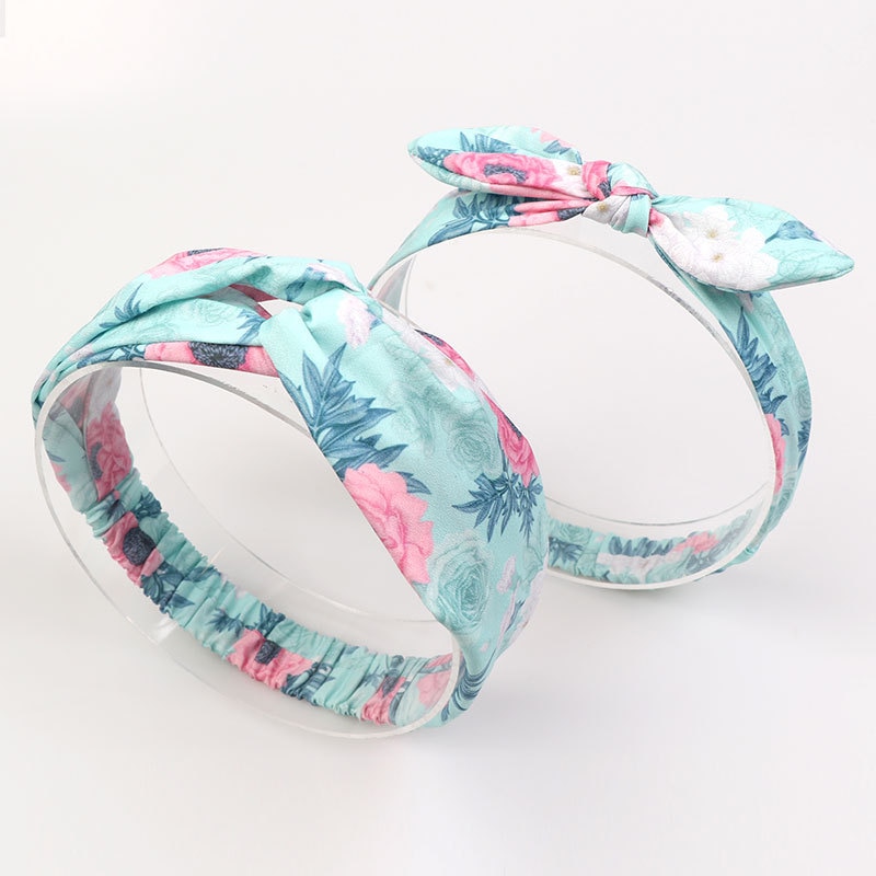 2pcs/Set Mommy and baby Floral Printing Headband Girl Mother Daughter Headbands Tie Knot Hairband Rabbit Ear Cotton Hairbands