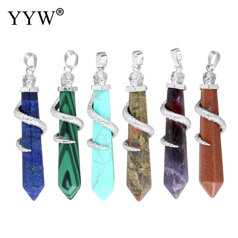 Natural Gem Stones Malachite Quartz Opal Charm Pendants Jewelry Pendulum Silver color Plated Dragon Animal Pendant