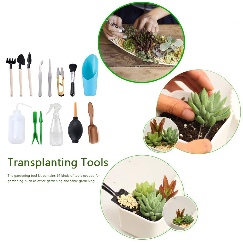 14pcs Garden Planter Kit Succulent Planting Seedling Transplanting Tool Set Mini Shovel Brush Widger Succulent Planting Helper
