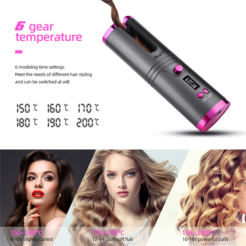 USB Rechargeable Auto Ceramic Curling Iron Waver Hair Curler LED Display Curling roller Wave Automatic Rotating hair Styling