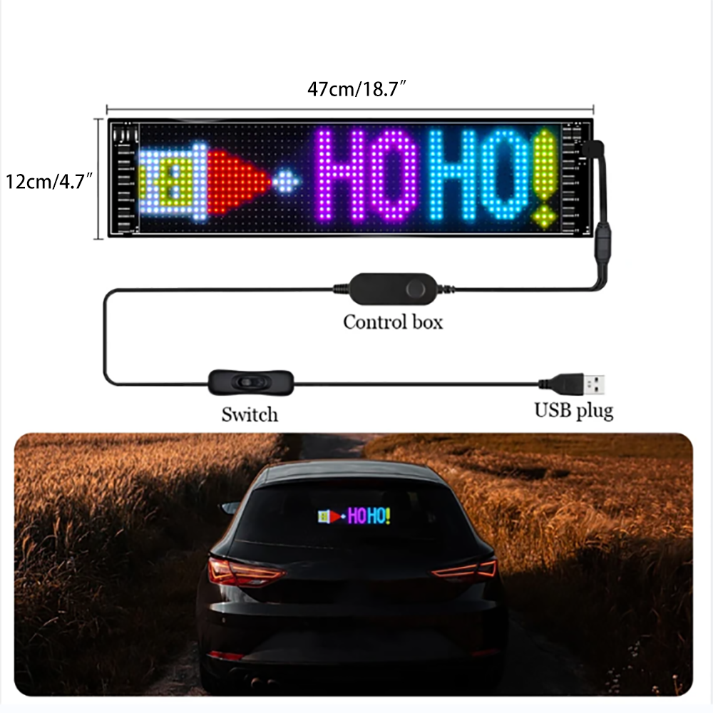 GOTUS scrollen helle Werbung LED-Schild USB 5V Bluetooth APP Kontrollschild programmierbares Textenmuster LED-Autoschild: 13W