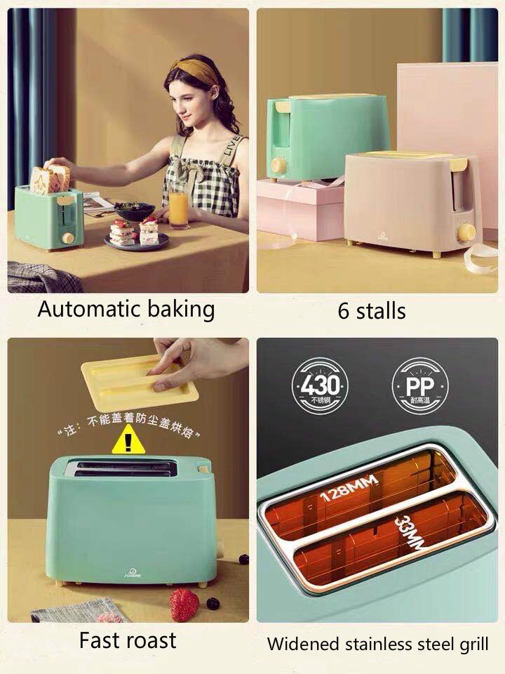 Stainless Steel Bread Maker Electric Toaster Cake Toast Sandwich Oven Grill 2 Slices Automatic Breakfast Baking Machine EU