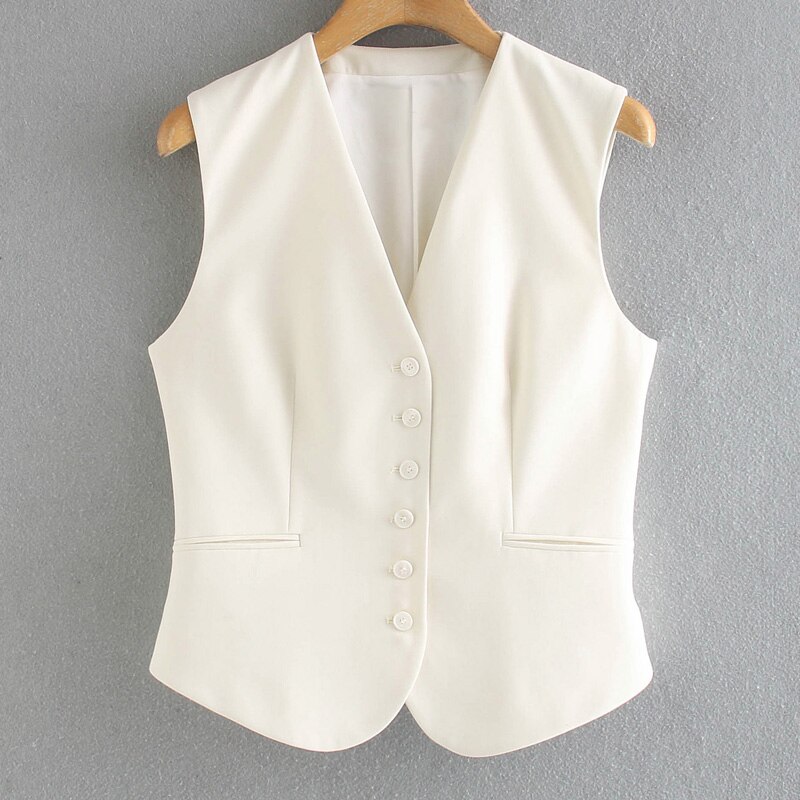 Fandy lokar gilets décontractés à col en v pour femmes, manteaux solides à simple boutonnage pour femmes, gilets courts à poches pour femmes, dames gaa: Xs