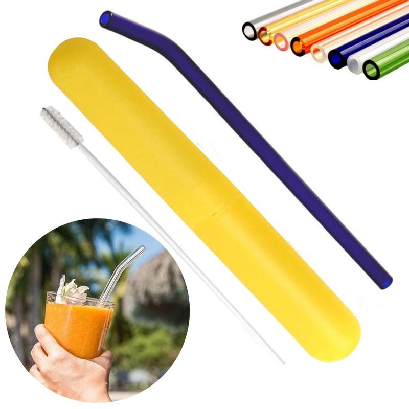 Résistant à la Chaleur à haute Teneur en Borosilicate Paille En Verre Coloré Paille Droite Tube Tube Courbé Boisson Paille Ensemble