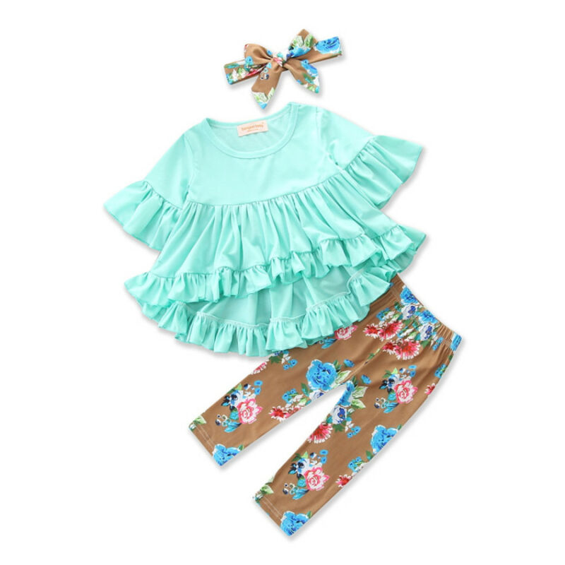 Boutique Del Bambino Dei Capretti Del Bambino Della Ragazza di Colore Solido Top del Vestito Stampato Floreale Pantaloni Legging Vestito Vestiti 1-6Y