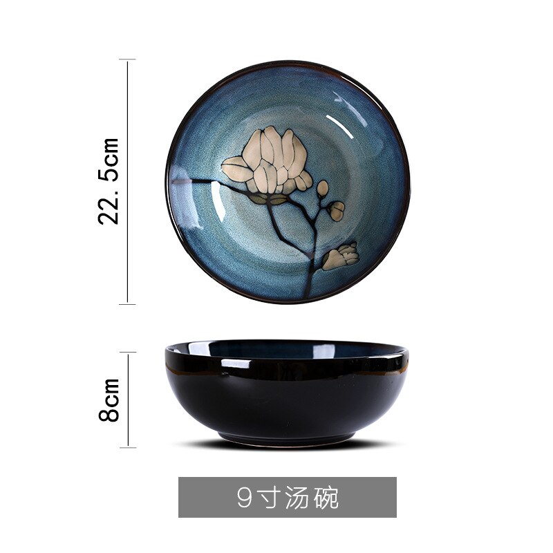 Lingao japansk håndmalt porselen magnolia servisesett husholdnings rund tallerken risbolle fiskebolle stor suppebolle