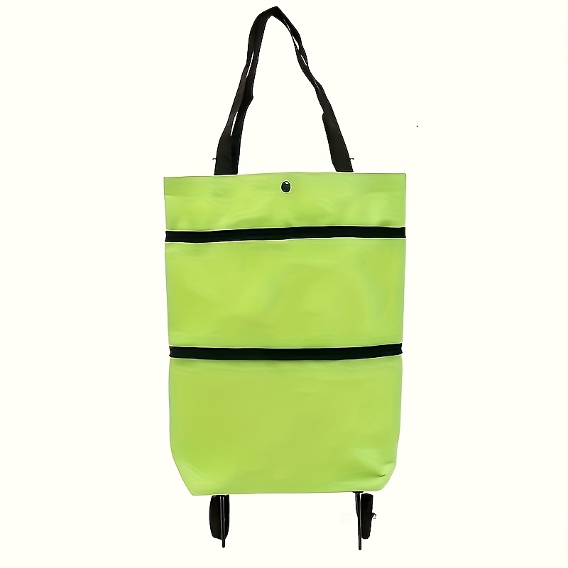 Foldable Shopping Bag with Wheels Trolley Basket Small Pull Cart Home Utility Retractable Tug Supermarket Grocery Shopping Cart: green