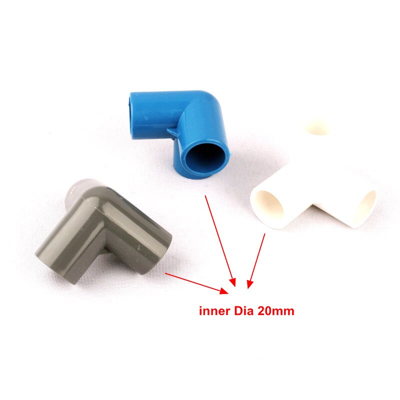 2 stk indre diameter 20mm pvc tee 3- veis til hageslange kontakt hvit / grå / blå plastbeslag