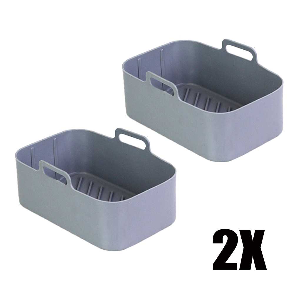 2 stk luftfrityrkoker silikonbrett fett dobbel 2 kurver rektangel stekepanne ovn gryteplate luftfrityrkoker tilbehør til ninja foodi  dz201: 2 stk grå