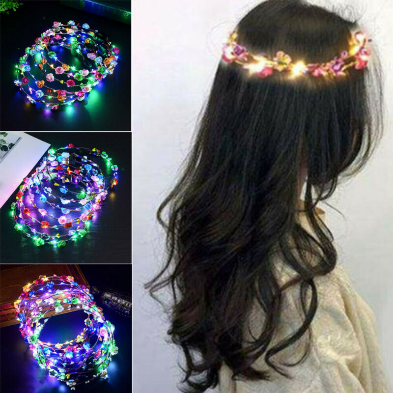 1PC Vrouwen LED Light Up Haar Krans Haarband Lichtgevende Slingers Party Crown Bloem Hoofdband gloeiende krans Willekeurige Kleur