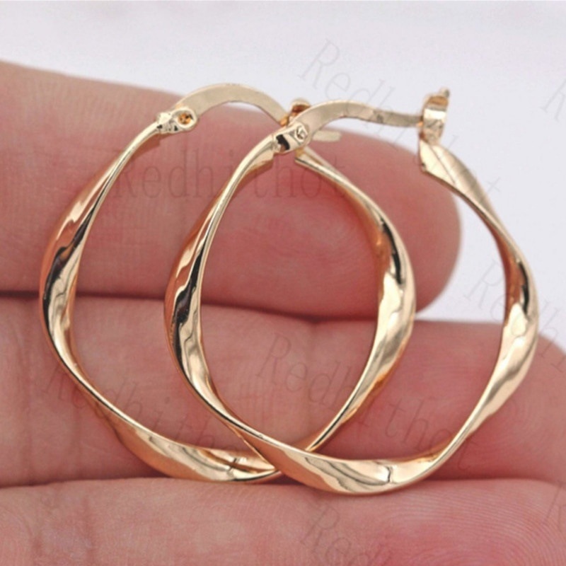 Classic 18k Gold Filling Hoop Earrings Simple Metal Round Wave Earrings Engagement Wedding Jewelry