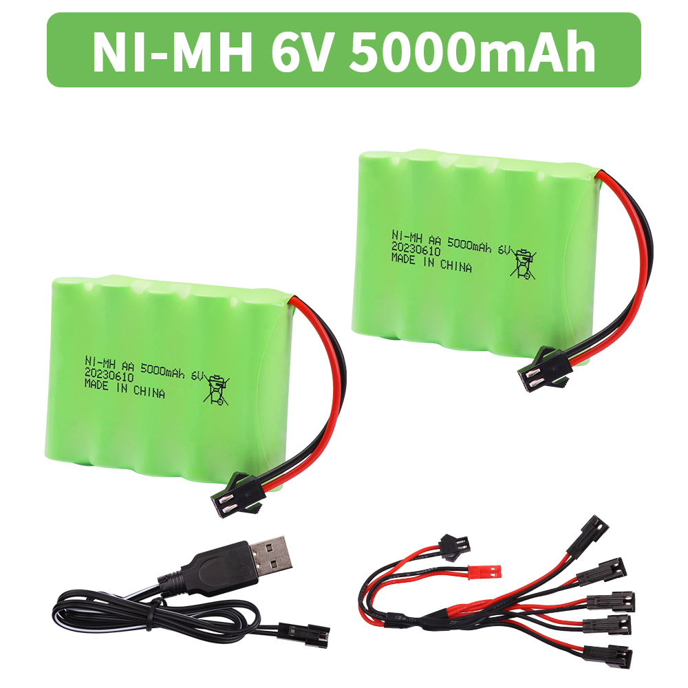 6V 5000mAh NiMH-Akku mit USB-Ladegerät für Rc-Spielzeug, Autos, Tankwagen, Roboter, Waffen, Boote, AA Ni-MH, 6V-Akku