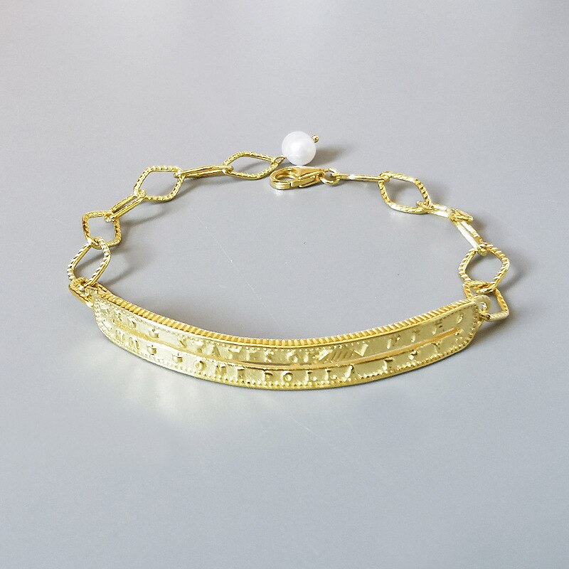 Louleur nyheter 925 sterling sølv armbånd barokk perle måke farge armbånd engelsk kort armbånd til kvinner fint smykker 19cm: Stil 1