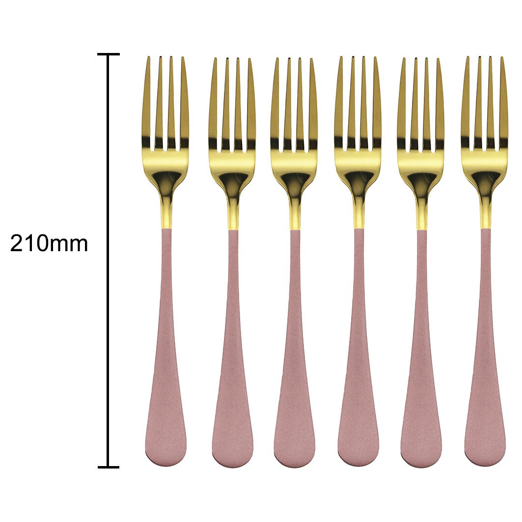 6pcs Dinnerware Pink Handle Gold Flatware Set 304 Stainless Steel Cutlery Set Dinner Knife Fork Spoon Hotel Tableware set: Pink Dinner Fork