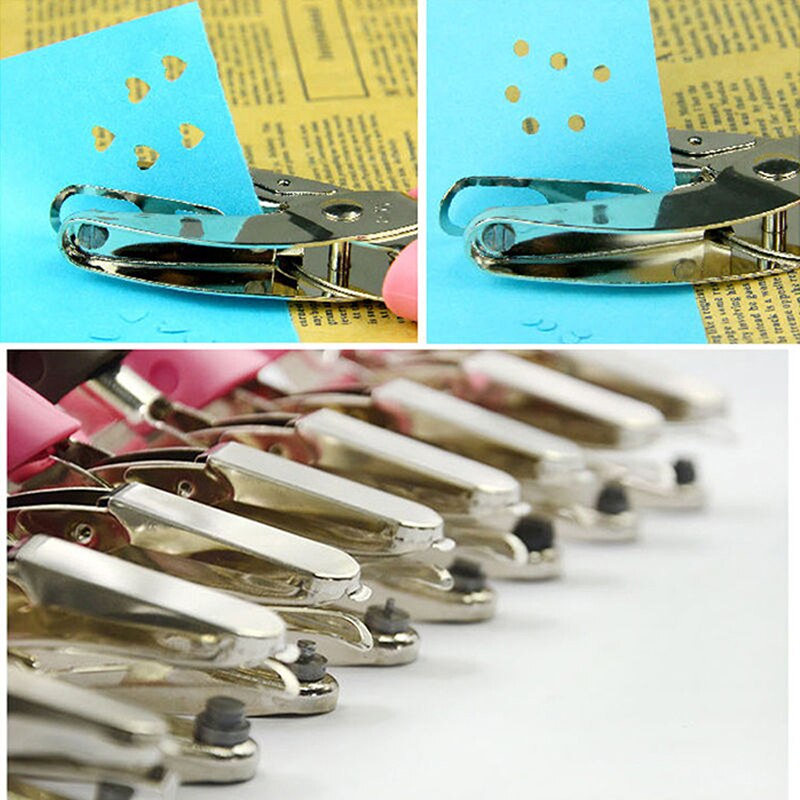 Hand Held 1 Hole Metal Paper Punch Single Heart Shape Hole Greeting Cards Scrapbook Notbook Puncher Hand Tool Pink Grip
