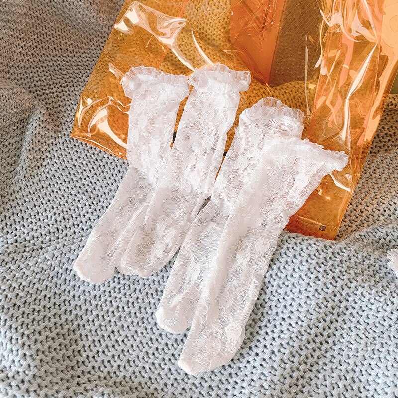 Infant Baby Girls Kids Socks Solid Lace Knee High Mesh Socks Breathable Medium Tube Princess Lovely White Summer Toddler Socks