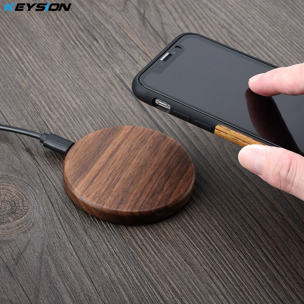 KEYSION 10W Wooden Qi Wireless Charger for iPhone 11 Pro Max XR XS Max 8Plus fast Wireless Charging Stand for Samsung S20 S10 S9