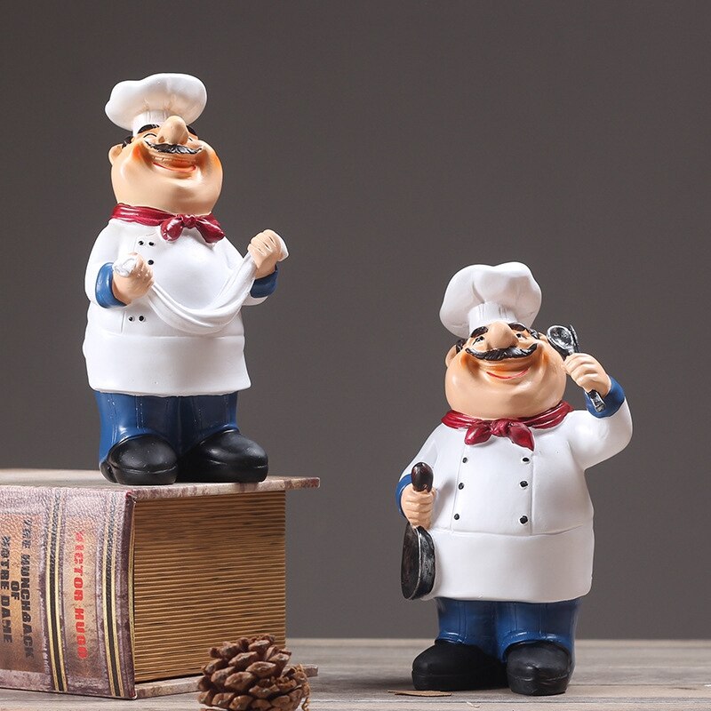 Retro Chef Model Ornaments Resin Crafts Mini Chef Figurines Home Kitchen Restaurant Bar Coffee Decor-D
