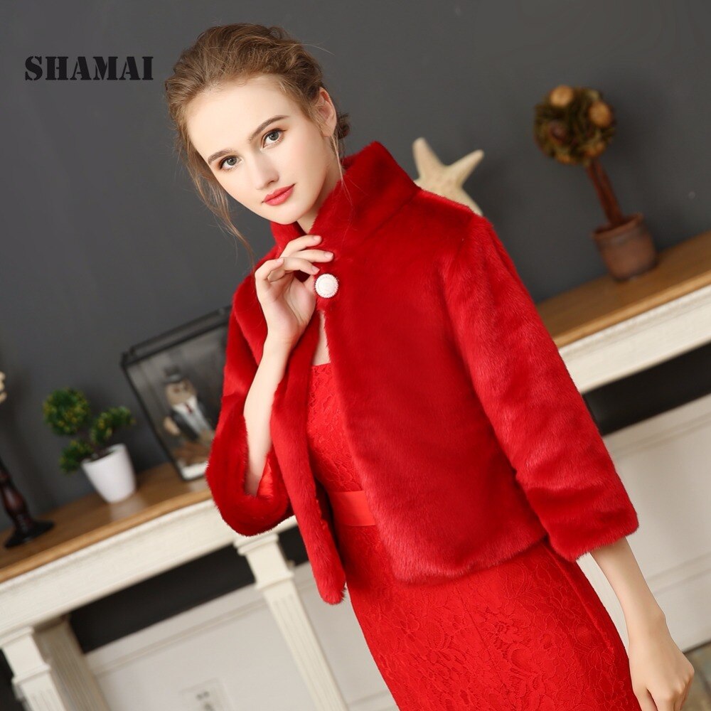 Veste de mariage en fausse fourrure pour femme, col haut, couleur Champagne clair, châle, étole, boléro