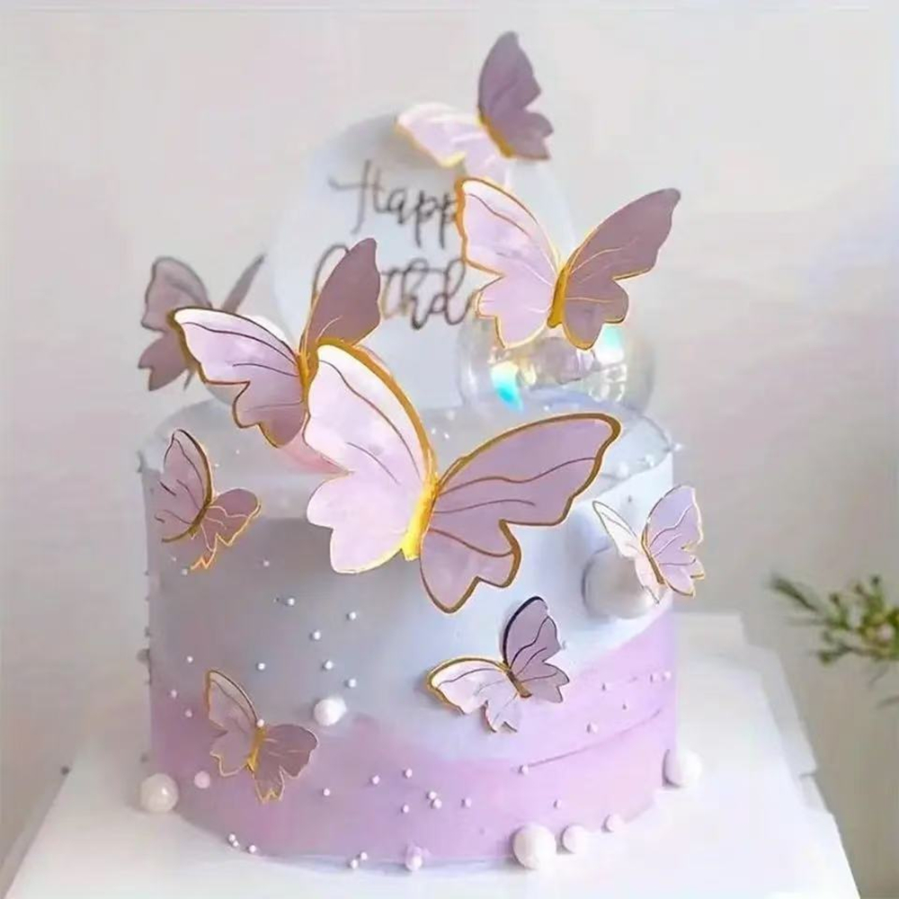 50 Uds. De decoración para tarta de mariposa rosa, azul y púrpura para el Día de San Valentín, boda, de cumpleaños, decoraciones para pasteles DIY