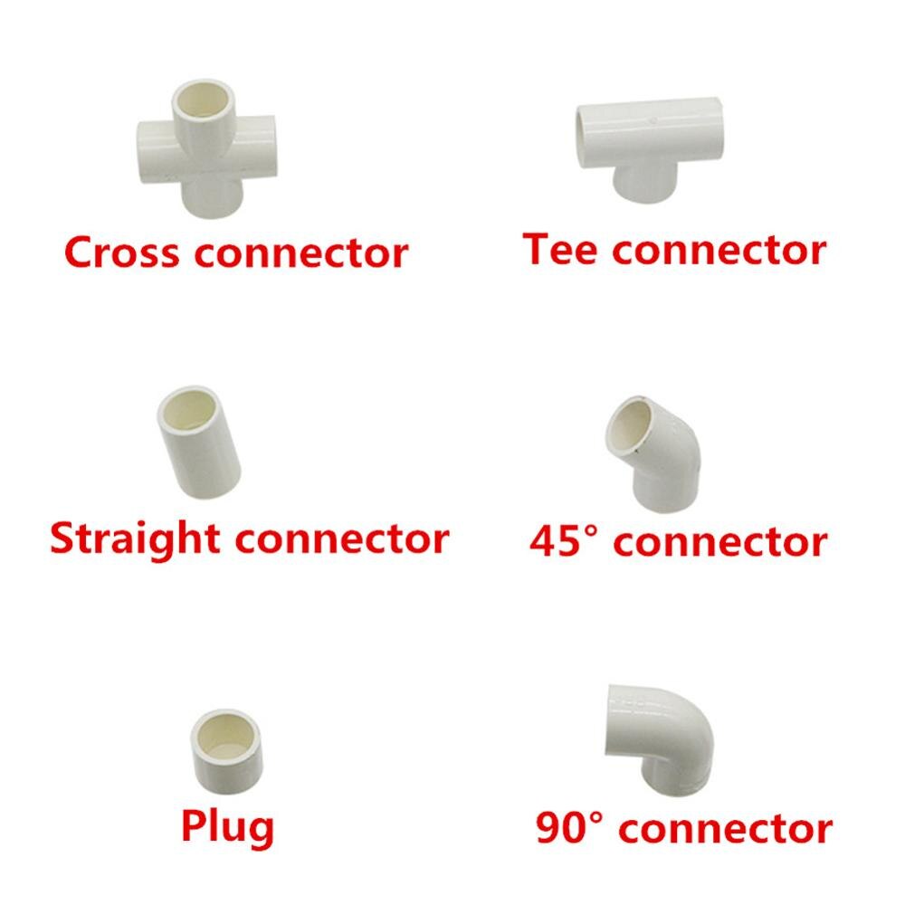 ID 25mm PVC Pipe Connectors Straight Elbow Solid Equal Tee Four-way Connectors End Caps Plastic Joint Irrigation Adapter 1 Pc
