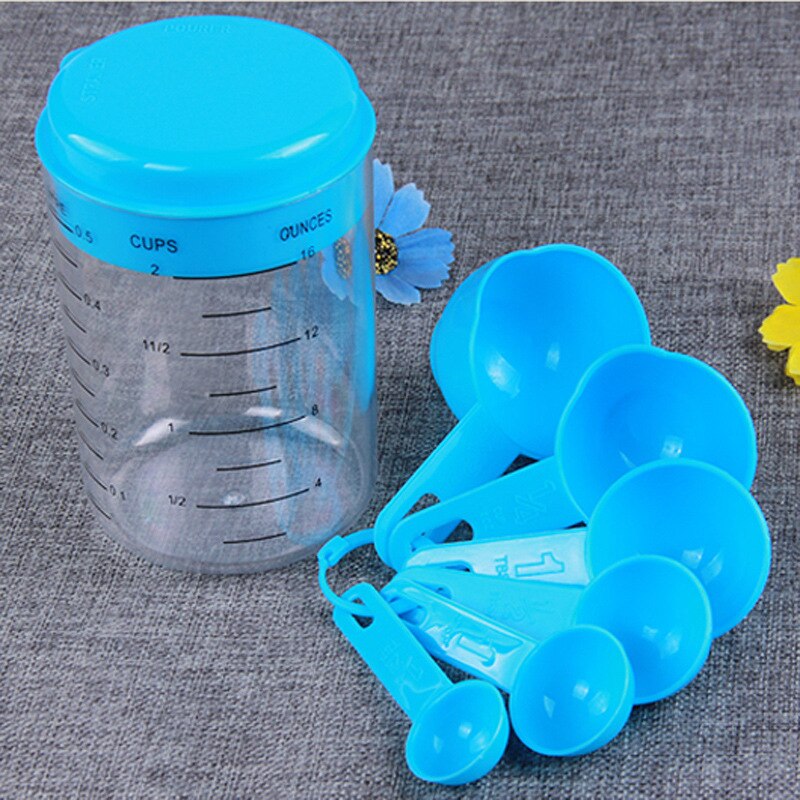 7 Pcs/Set Blue Plastic Measuring Cup Kitchen Measuring Tools Spoons Sets For Kitchen Baking Coffee Graduated Spoons Measuring