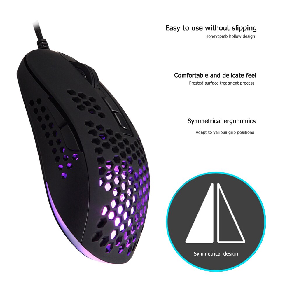 383 Hollow Honeycomb Hole RGB Gaming Mouse PAW704 Game Chip 2400DPI Backlight USB Wired Optical Mice for Computer Accessories