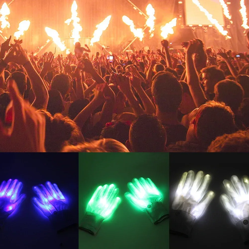 Luvas de néon brilhantes LED para festa de Halloween, luz luminosa adereços luvas de crânio piscando traje de palco traje traje robô