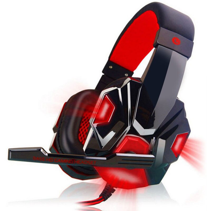 Stereo Led Gaming Headset Voor Laptop Over Ear Gamer Hoofdtelefoon Met Microfoon Noise Annuleren Pc Computer Telefoon Tablet Helm Oortelefoon: Rood