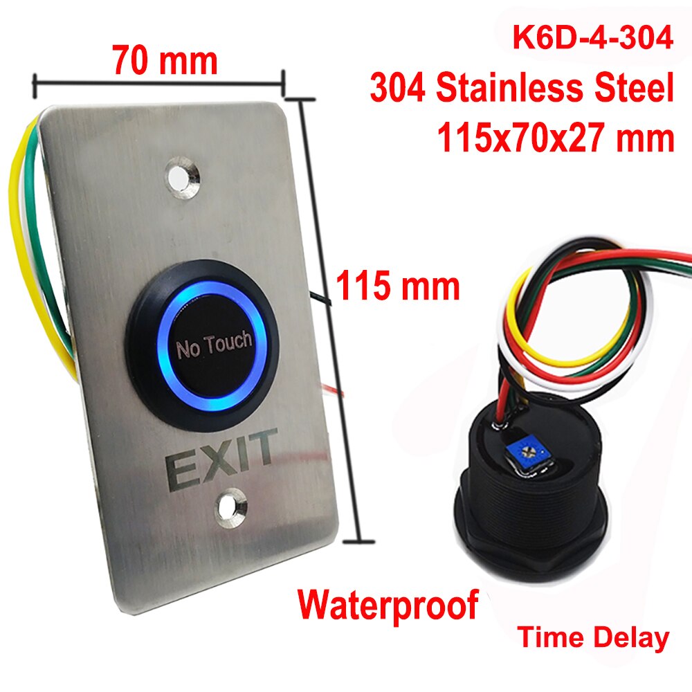 DC12V 24V IP68 Waterproof Time Delay No Touch Exit Button with 304 Stainless Steel Plate: K6D-4-304