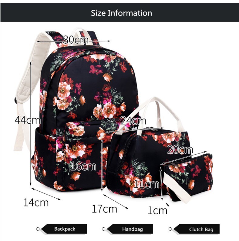 Conjunto de mochilas escolares 3 pçs/set crianças, estilo chinês, mochila feminina, viagem, floral, bolsas de escola para meninas, bolsa para lápis mochil