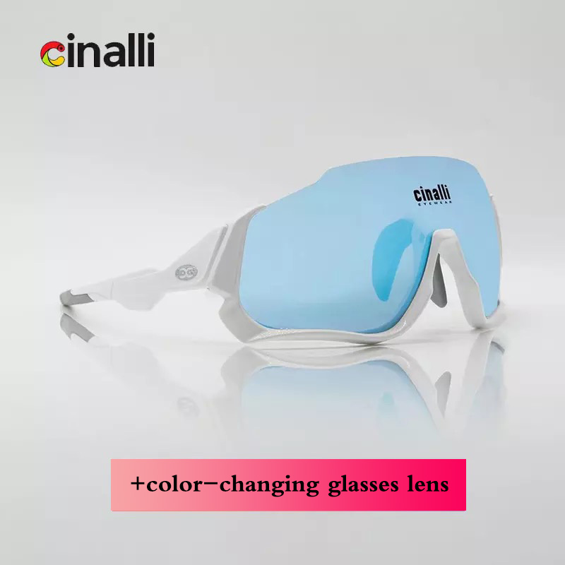 Cinalli Cycling Glasses Outdoor sport sunglasses Running Windproof Speed Skating Sunglasses Polarized color changing glasses: White blue