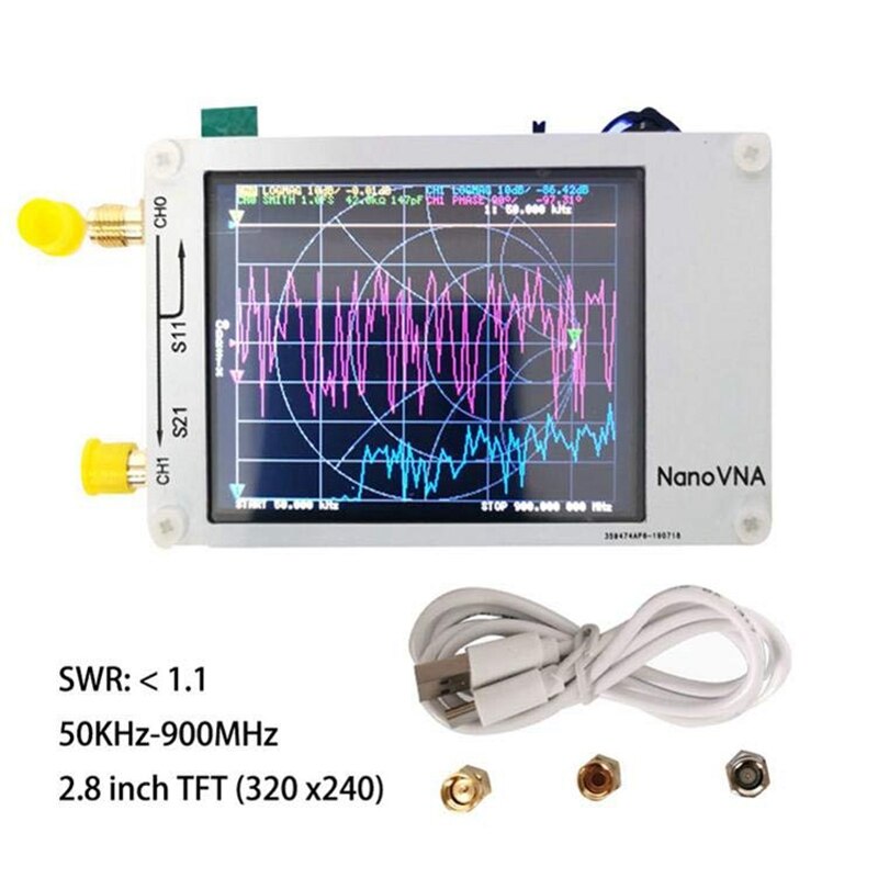 Nano VNA Vector Network Analyzer Pressing Sn 50KHz-900MHz Digital Shortwave MF HF VHF UHF Antenna Analyzer with RF Cable