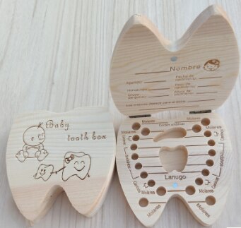 Baby Teeth Organizer Box Spanish English Portuguese Russian Milk Tooth Storage Collect Umbilical Lanugo Save Case Souvenir: Spanish girl