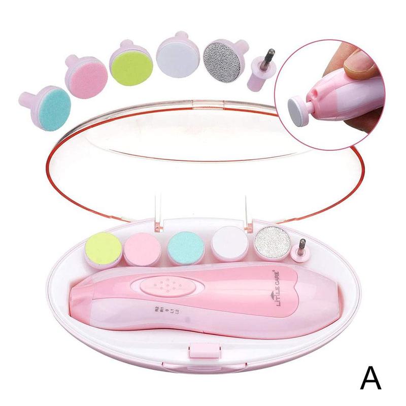 Electric Baby Nail File Clippers Toes Fingernail Cutter Trimmer Manicure Tool Manicure Pedicure Care Tool Set For Kids: Pink