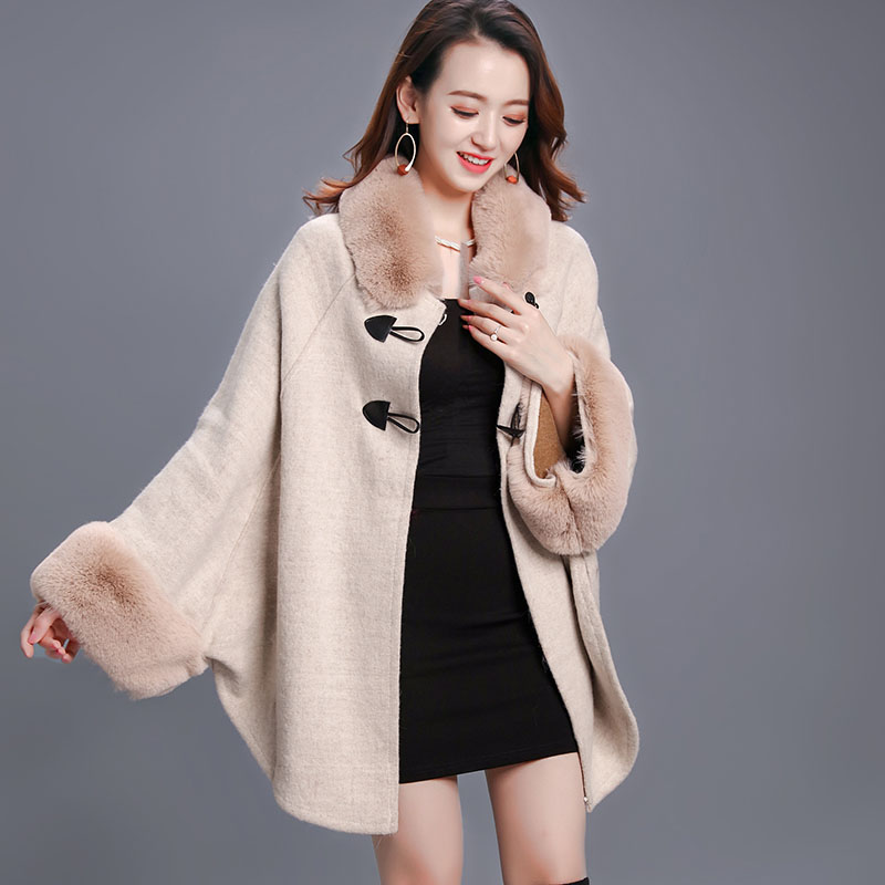 YISU, capa para mujer, Poncho de gran tamaño, chal de punto de invierno, capa femenina, abrigo de abrigo cálido, capa, chal, abrigo de talla grande, chal de felpa: Beige