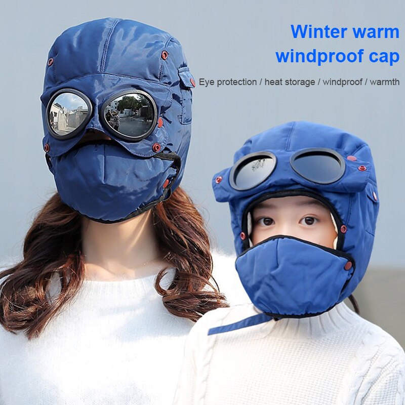 warm cap winter men winter hats for women kids waterproof hood hat with glasses balaclava camping hiking outdoor sport caps