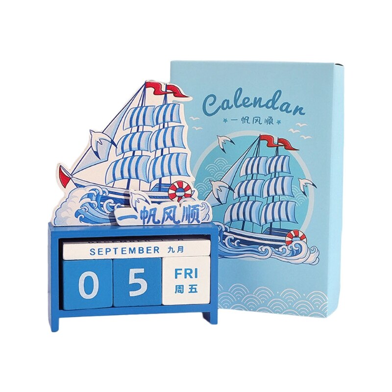 Vintage Wooden Perpetual Desk Calendar Block Planner Permanent Desktop Organizer DIY Agenda