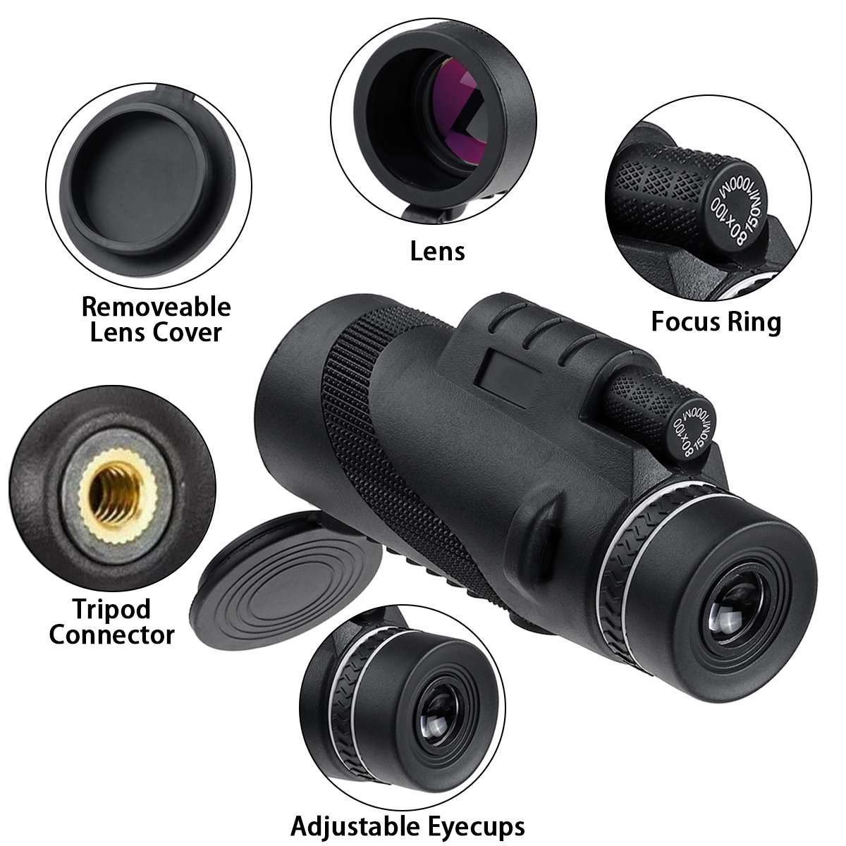 80x100 HD Monocular Starscope Telescope Monocular BAK4 Prism Lens Phone Camera Zoom Starscope Monocular Telescope